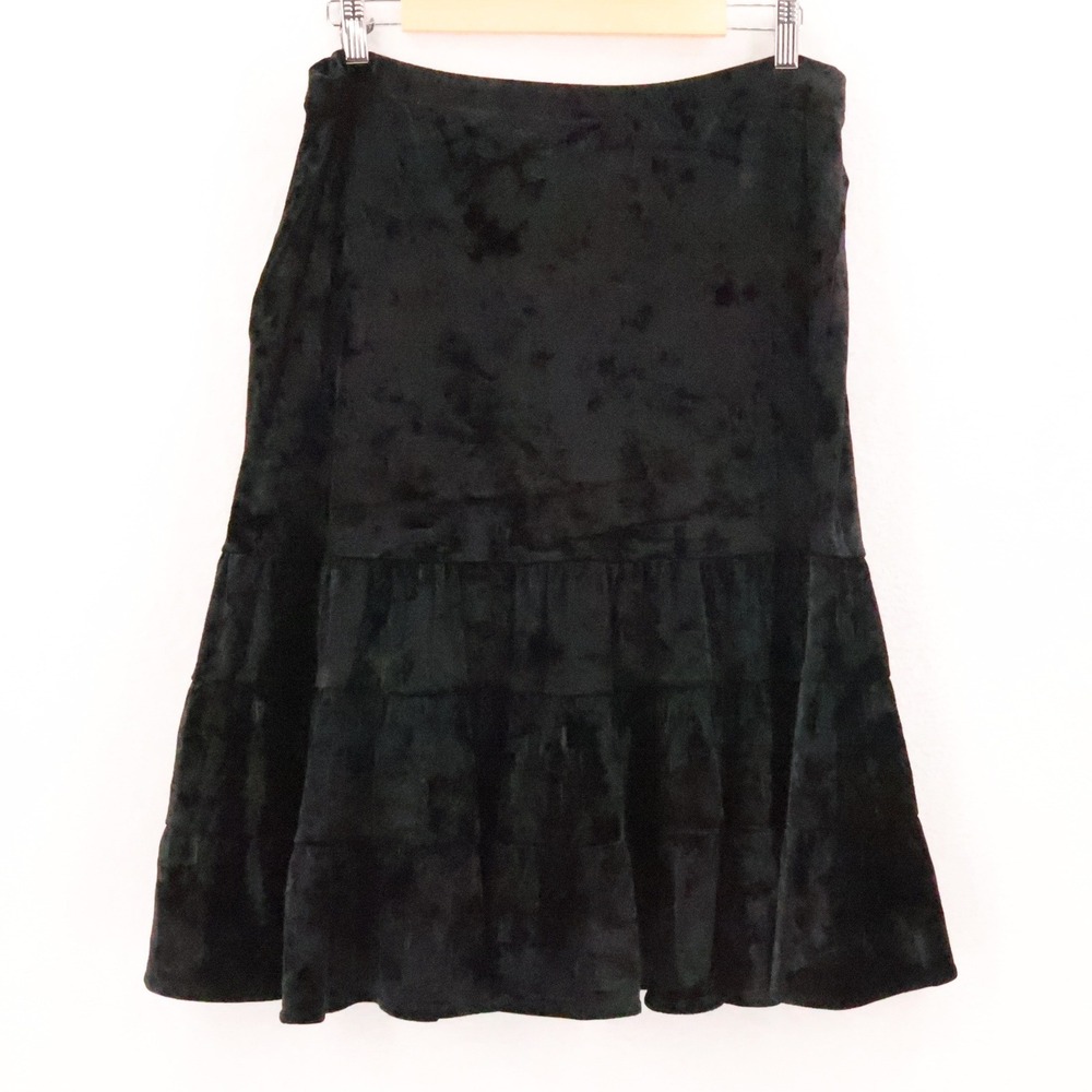 New York Company Tiered Black Velvet Skirt Womens Size L Witchy Whimsigoth Party